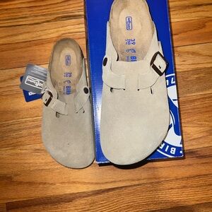Birkenstock Taupe Suede Clogs